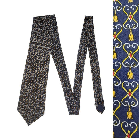 Louie Other - Vintage Louie Men’s hearts tassel design 100% silk tie Navy blue & gold 60.5x4